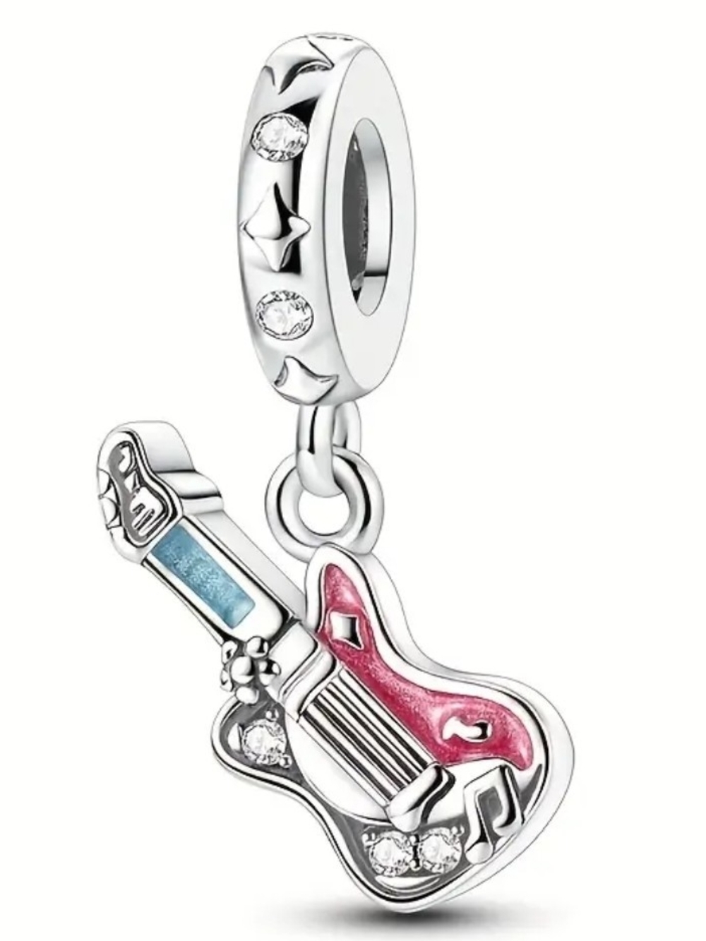 Guitar Charm Dangle with Pink & Blue Enamel